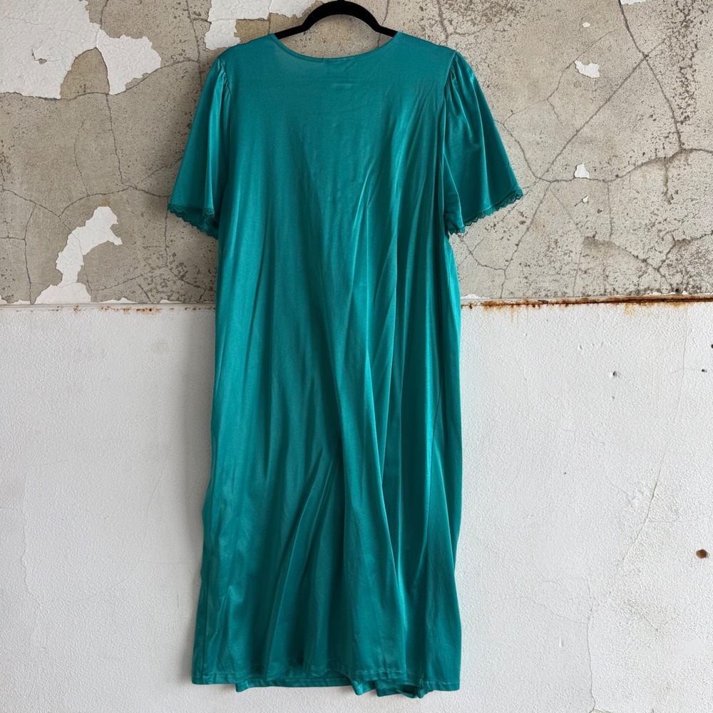 Vtg Nightgown Teal Nylon Lace Empire Waist Amanda Stewart Nightie‎ L Romantic - Picture 3 of 8